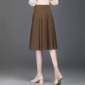 여성용 치마 가을 A라인 플리츠 쉬폰 중기장 시폰 슬림핏 우산 하이웨스트 admr3