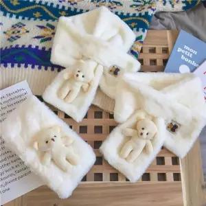 귀여운 곰인형 포인트 여성 겨울 목도리 보온 방한용 퍼 워머