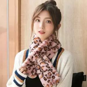 레오파드 패턴 인조 퍼 목도리 겨울 여성 보들보들한 털 데일리