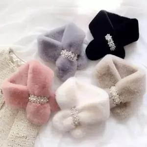 여성 진주 포인트 퍼 머플러 미니 목도리 겨울 보온 넥워머 선물용