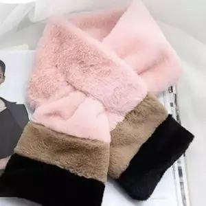 여성 배색 퍼 머플러 핑크 겨울 보온 목도리 인조털 넥워머