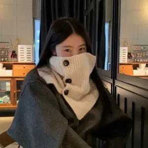 골지 단추 후드 넥워머 겨울 방한 목도리 니트 목토시 목두건