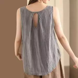 여자 데일리 민소매티 여름 모시 앤티크 나시 셔츠 빈티지 셔링 민소매 린넨 블라우스 SPO마켓5