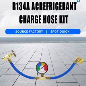 자동차 냉매 가스 충전 호스, 압력 게이지 포함, 에어컨 냉동 고무 15.7 인치 R134A A/C