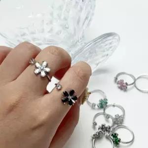 오픈형 큰꽃 큐빅 컬러랜덤 패션반지 포인트 여성 공주반지 스마일반지