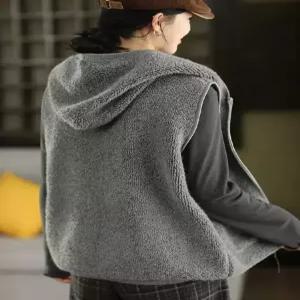 여자 니트 빈티지 패딩조끼 후드 조끼 솔리드 도톰 기모 민소매 나시 원픽1