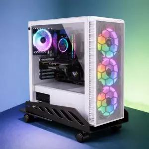 PC 본체 받침대 이동식 데스크탑 거치대 바퀴형 사이즈조절 스틸 프레임 360도 회전 브레이크 컴퓨터 스탠