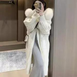 [하프클럽/비틀버드]털 후드 니트 롱 가디건 OSM_1007047