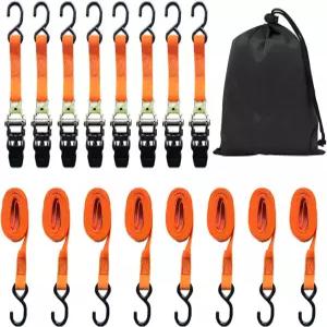 그린기글 8팩 래칫 스트랩 1인치 15피트 - 880파운드 하중 캡 1760파운드 제동 한계 트럭 화물 트레일러