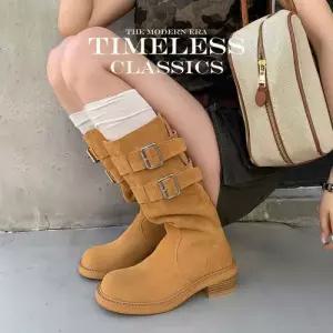 데님 여사친 롱 빈티지 워커 부츠 웨스턴 워커힐 가죽 통굽 CH5