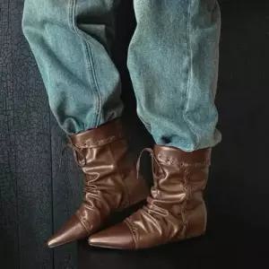 여친 데님 빈티지 워커 미들 웨스턴 뾰족 워커힐 부츠 CH5