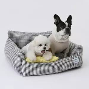 [반려] 강아지 체크 사각 침대 방석 그레이 1P 고양이 쿠션
