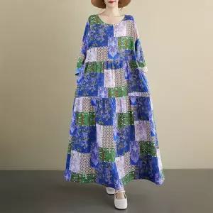 엘럽 여사친 원피스 면 가을 플라워 린넨 라운드 체크 프린트 긴팔 원템3