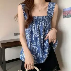 여자 여름 데이트 룩 스모크 민소매 나시 블라우스