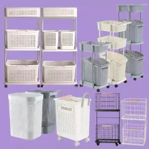 [모음전] 대용량 빨래바구니 이동식 접이식 선반형 세탁 분리 수거함 정리함 다용도바구니 1단 2단 3단 철제 PP 메쉬