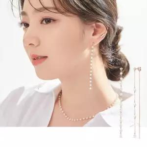 14k 아델 담수진주 언발 롱 귀걸이 다이아몬드)