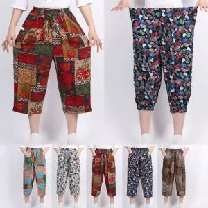 몸빼 인견바지 꽃무늬 할머니바지 바스락 7부 통바지