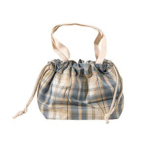 코지테이블 베이지 체크 도시락 가방