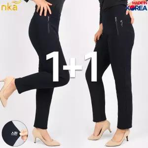엔케이아울렛 [원플러스원]NKC여성꿀스판지퍼바지 여자 봄가을 밴딩 골프웨어 데일리 국내제작