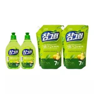 참그린 주방세제 녹차 기름기 2X 뽀드득 용기 500g x2 + 리필 1.2L x2