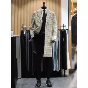 갤러리아 BON 아이보리 안젤리코 하운드체크 롱기장 테일러드 코트 BN3WHA582