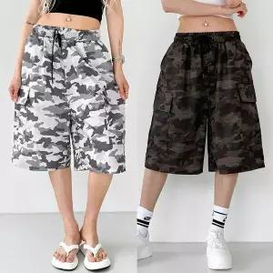 [하프클럽/코디제이]카모 와이드 카고반바지 스타일예쁜 6부 카고버뮤다팬