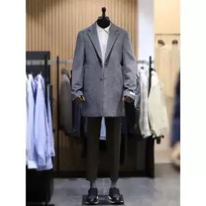 갤러리아 BON 그레이 캐시미어 혼방 마이크로체크 체스터 코트 BN3WHA554