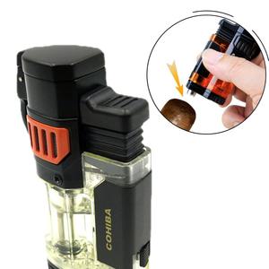 캠핑 아웃도어 락기능 WINDPROOF 제트 터보라이터 COHIBA 305 가스토치 투명