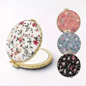 (큰손할인) 꽃거울 원형 패브릭 휴대용 예쁜 포켓-WFGMZPC