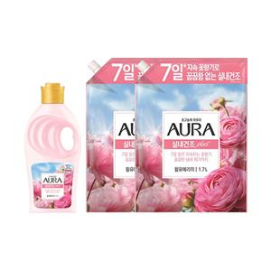 아우라 용기 실내건조 섬유유연제 윌유메리미 1L, 1개 + 리필 1.7L, 2개