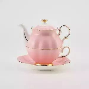 티로직 다이애나 골드림 티포원 핑크 1인 찻잔 티팟세트+티백받침