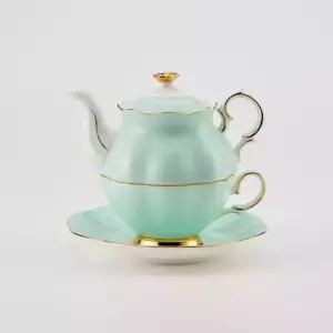 티로직 다이애나 골드림 티포원 스카이블루 1인 찻잔 티팟세트+티백받침