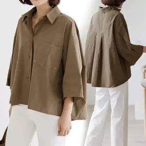 봄 가을 여름 빅사이즈 롱셔츠 카라 화이트 면남방 자켓형 A라인 엄마옷 중년여성 7부블라우스