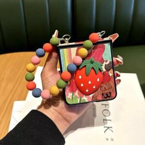 핸드폰케이스 Z 플립 6 비즈 팔찌 힌지 커버용 유화 귀여운 곰 케이스 갤럭시 7 5 4 3 딸기