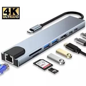 C타입랜선 LAN 젠더 8 in 1 USB C 허브 -C-멀티포트 4K HDMI RJ45 PD 충전 SDTF 카드 리더기 C-MacBook Air
