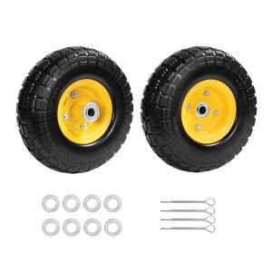 4.10/3.50-4 타이어 및 휠 플랫 프리, 10인치 솔리드 고무 타이어, 5/8인치 베어링 포함 2.1인치 오프셋 허브 핸드 트럭 가든 카트 왜건 트롤리 돌리 휠(2팩)