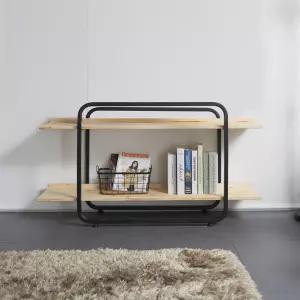 [우아미가구]제나 레드파인 원목 2단 1200 철제 책장