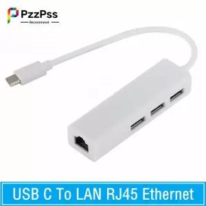 랜선젠더 맥북 프로 노트북용 USB 31 허브 분배기 C 이더넷 네트워크 LAN 어댑터 100Mbps RJ45 USB-C 3포트