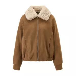 [BNX]시어링 양털 배색 카라 무스탕 자켓 (BX4JK019L0)