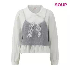 [롯데백화점]SOUP 레이스 리본 뷔스티에 레이어드 블라우스 S62LS01