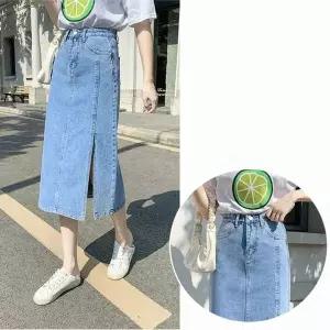여자 HH92CC91 스커트 치마 롱 옆트임 연청 H라인 청치마 데님