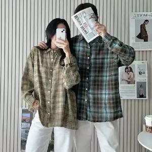 남성 오버핏 체크 긴팔 셔츠 간절기 캐주얼 셋업용 남자와이셔츠 캐주얼긴팔