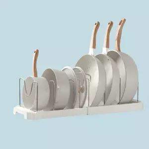 확장형 프라이팬정리대 길이조절 후라이팬 냄비뚜껑 접시꽂이 주방 수납선반 싱크대 하부장 정리