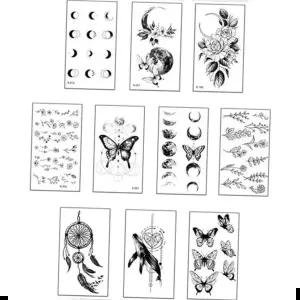 미니타투 흑백 미니 타투스티커 꽃 나비 고래 달 패션 10종세트