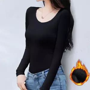 슬림핏 보온 이너티 기모안감 라운드넥 긴팔 여성 겨울 베이직 티셔츠 데일리 착용