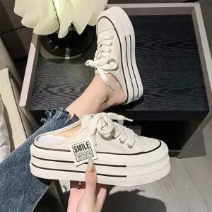 편한 뮬 운동화 통굽 스니커즈 캔버스 키높이 블로퍼