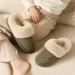 여성 3컬러 퍼트리밍 미니멀 로고 퍼 슬리퍼 LK-U288