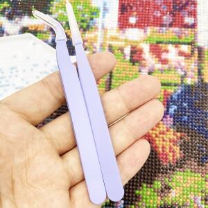 2개직선형 1개+엘보우형 1개 랜덤 색상 접착형 라인스톤 핀셋 스테인리스 DIY 5D 보석 십자수 도구