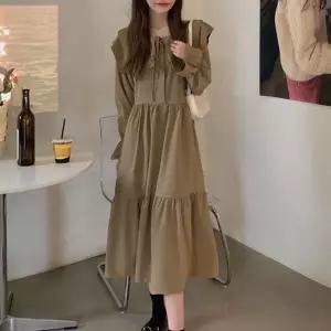 후드원피스 스퀘어넥 카라 캉캉 롱 원피스 a라인 스커트 체형커버