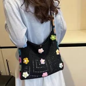 ( )숄더 블랙 백 가방 직장인 여자 꽃무늬 니트 대학생